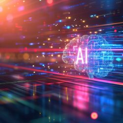 AI brain illuminated with data streams