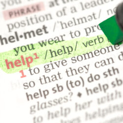 Help definition highlighted in green in the dictionary